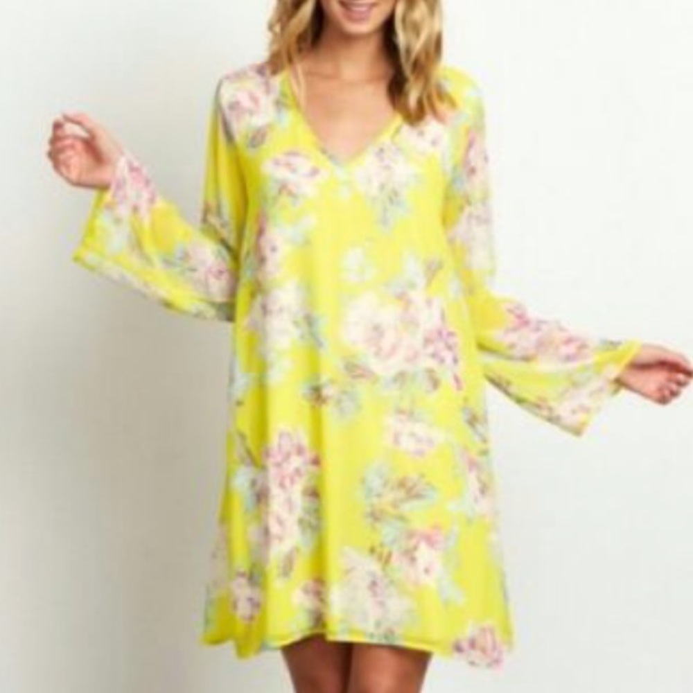 NWT Pink Blush Yellow Floral Dress